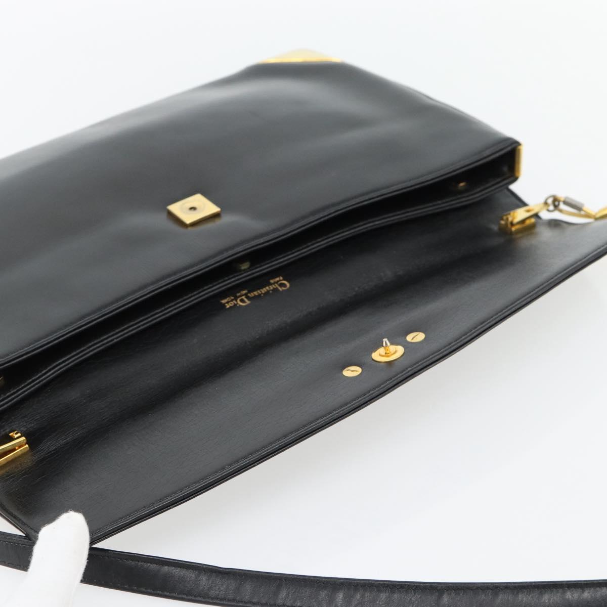 Christian Dior Shoulder Bag Leather Black Gold Auth 181566