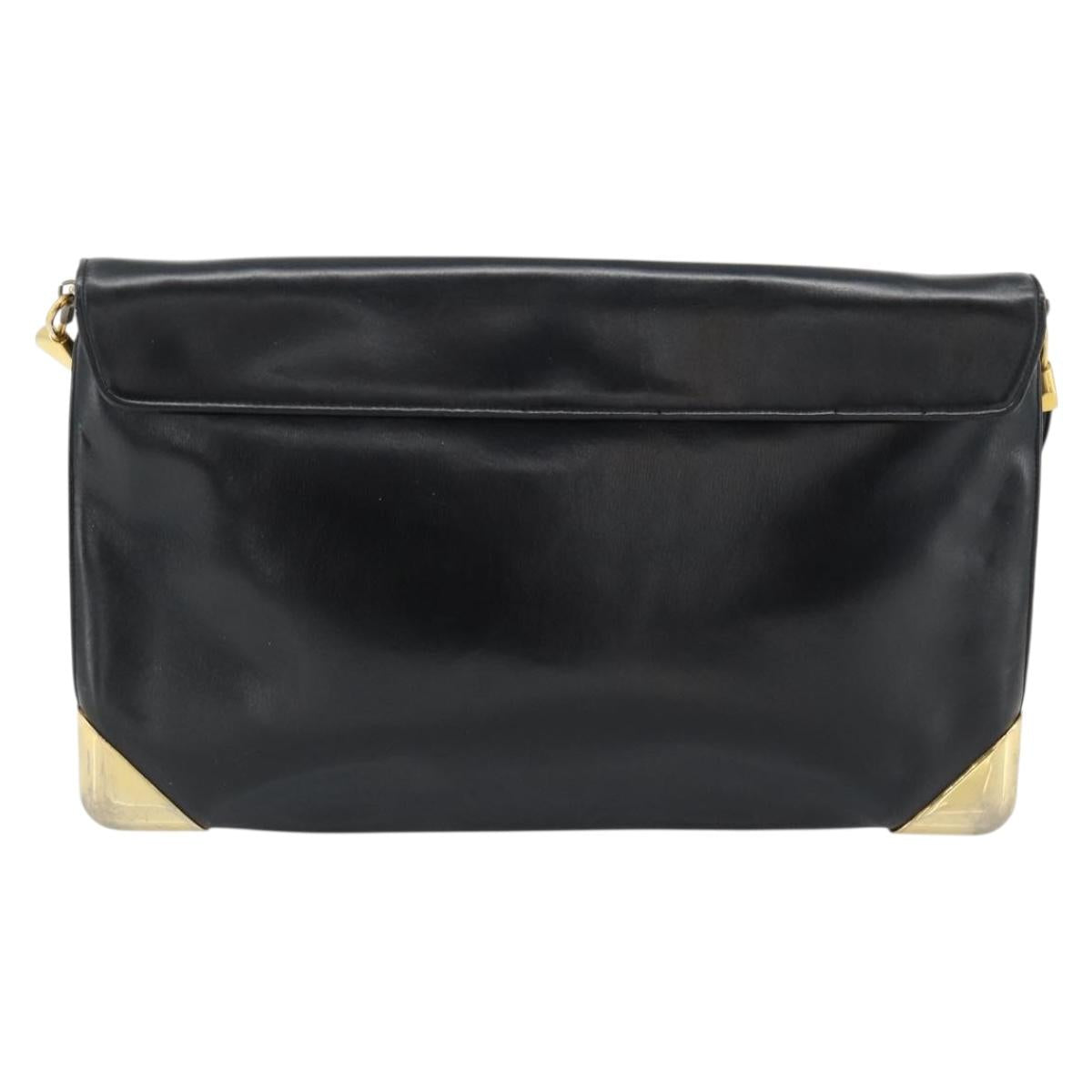 Christian Dior Shoulder Bag Leather Black Gold Auth 181566