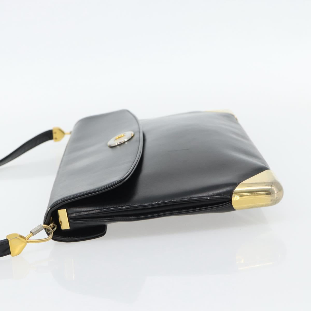 Christian Dior Shoulder Bag Leather Black Gold Auth 181566