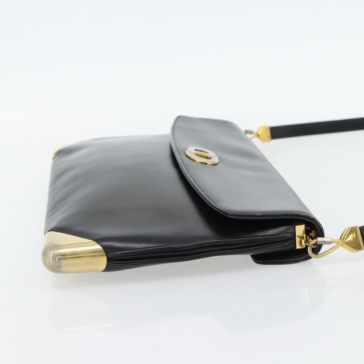 Christian Dior Shoulder Bag Leather Black Gold Auth 181566