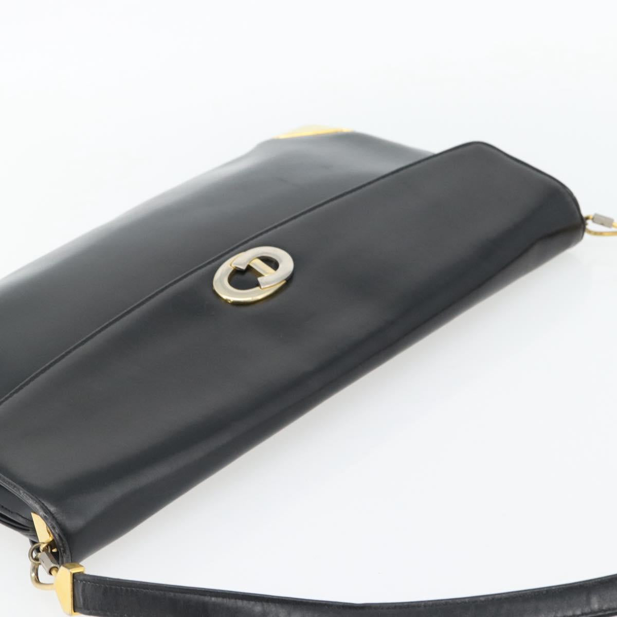 Christian Dior Shoulder Bag Leather Black Gold Auth 181566