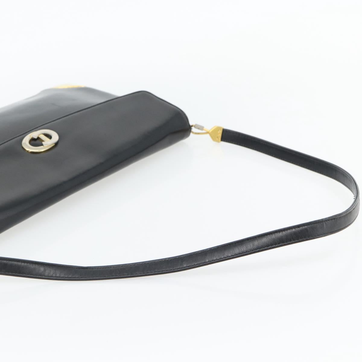 Christian Dior Shoulder Bag Leather Black Gold Auth 181566