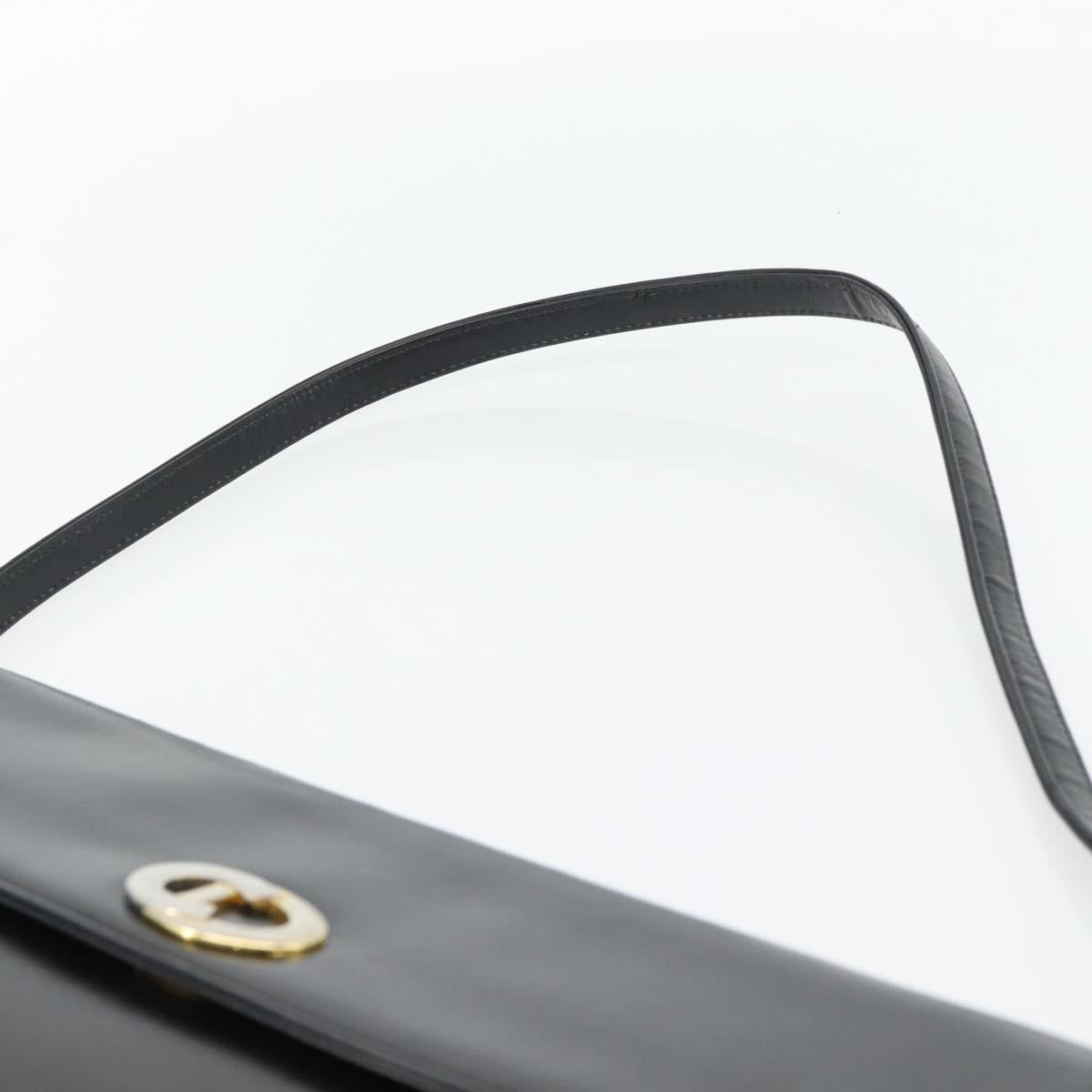 Christian Dior Shoulder Bag Leather Black Gold Auth 181566