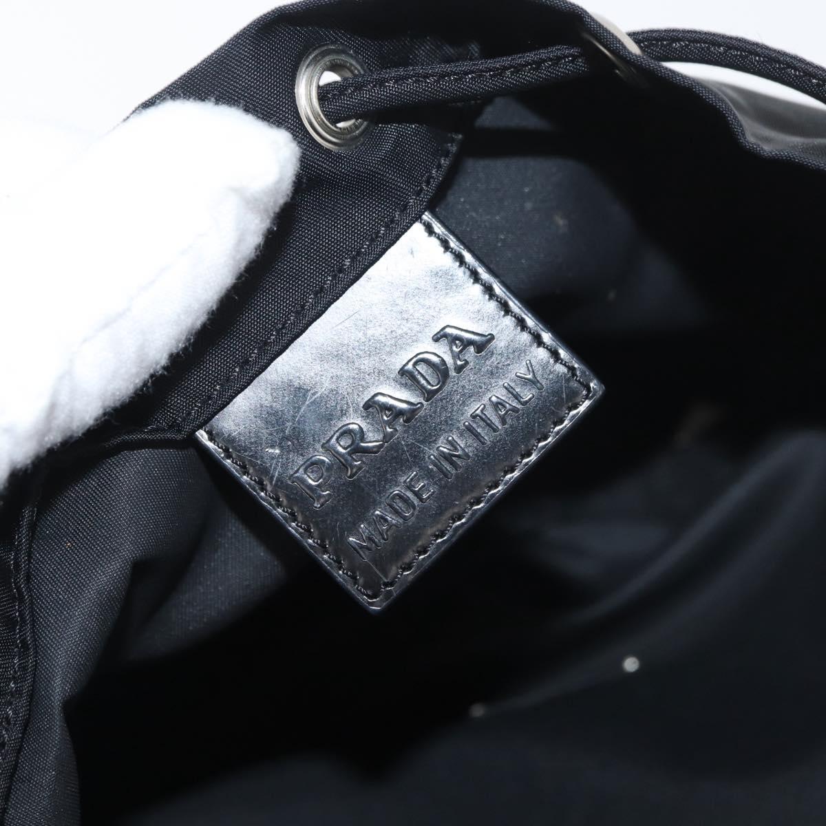 PRADA Drawstring Pouch Nylon Black Silver Auth 181567