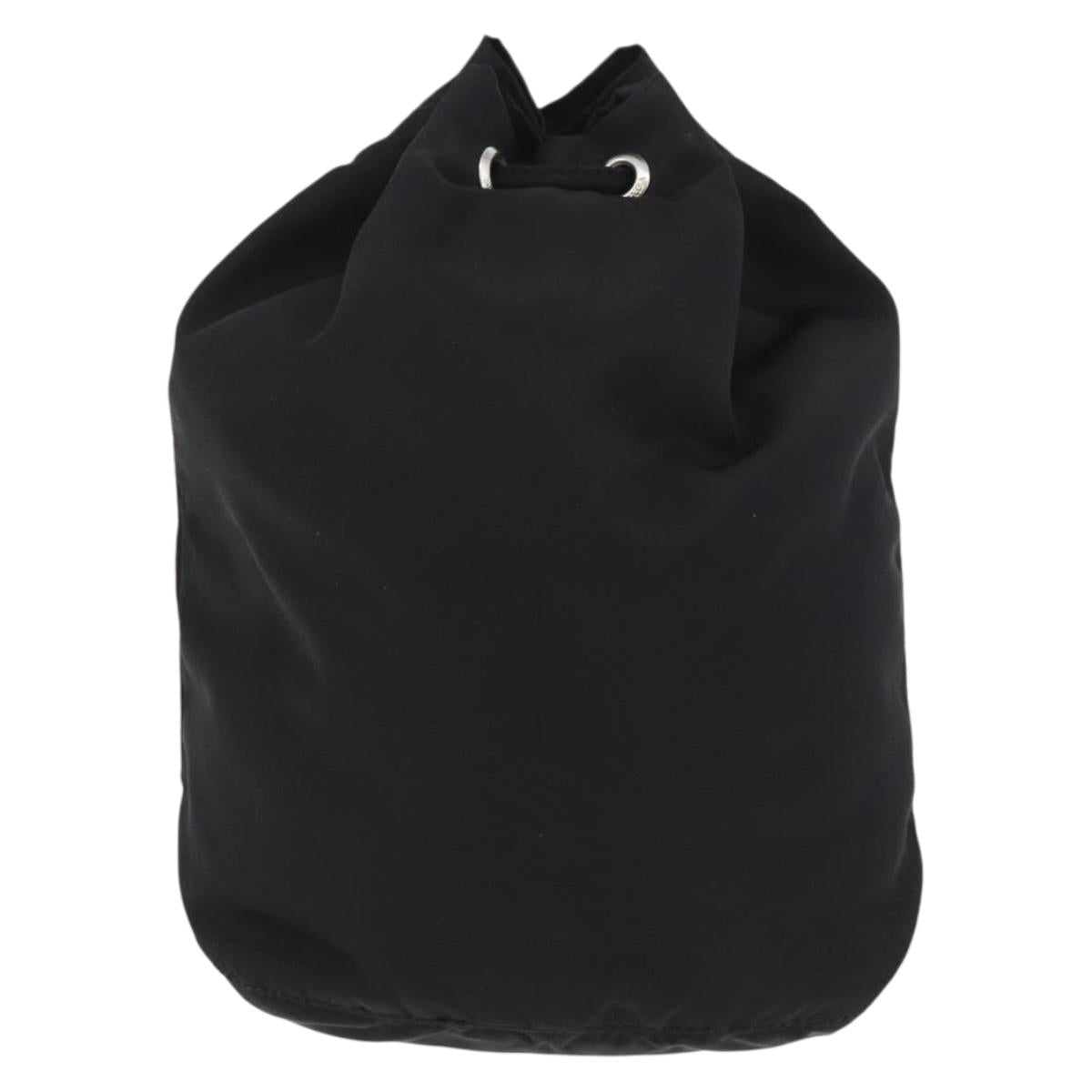 PRADA Drawstring Pouch Nylon Black Silver Auth 181567