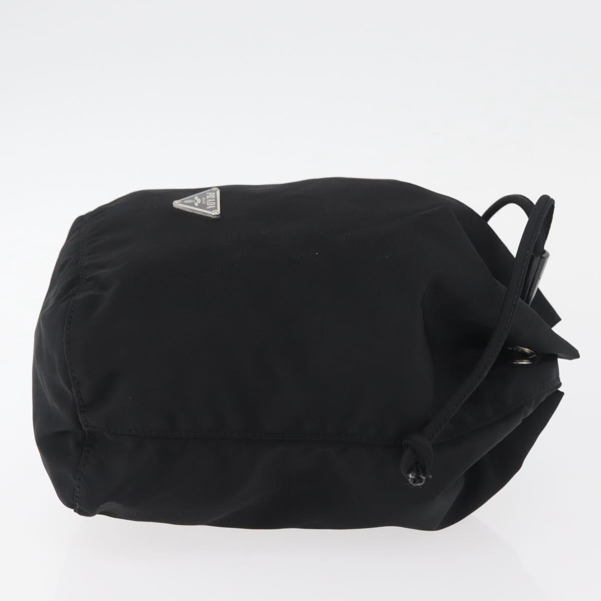PRADA Drawstring Pouch Nylon Black Silver Auth 181567