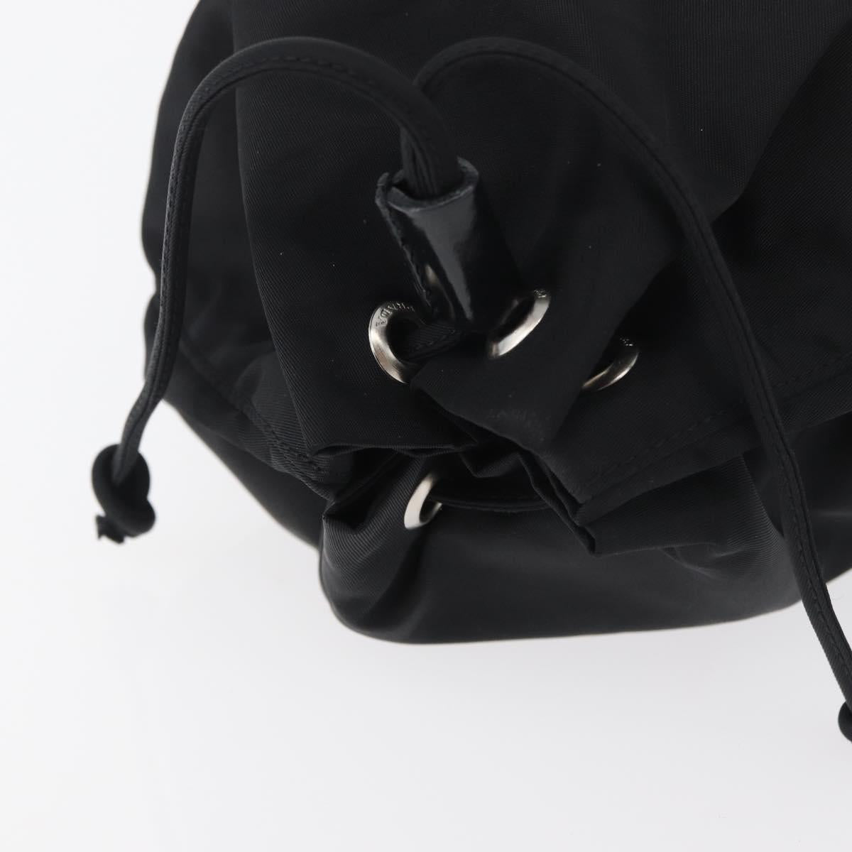 PRADA Drawstring Pouch Nylon Black Silver Auth 181567
