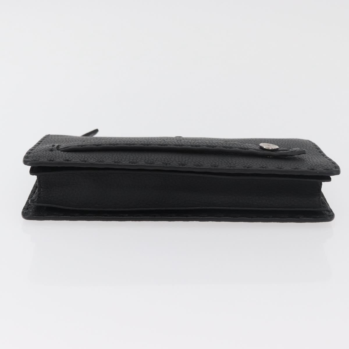 FENDI Clutch Bag Leather Black Silver Auth 181568A