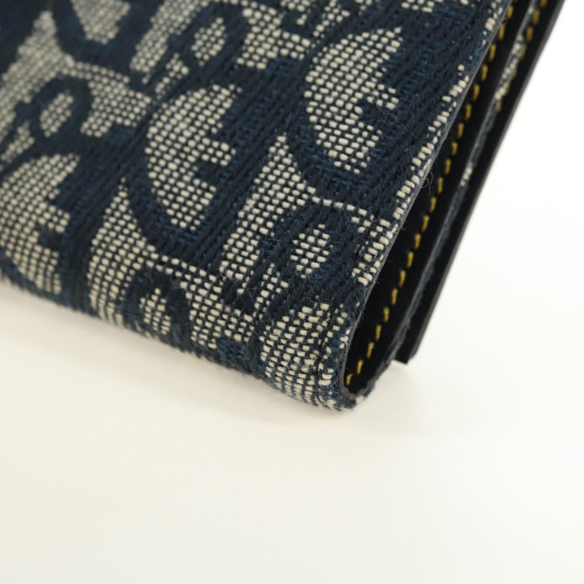 Christian Dior Trotter Canvas Saddle Trifold Wallet Navy Gold Auth 181569V