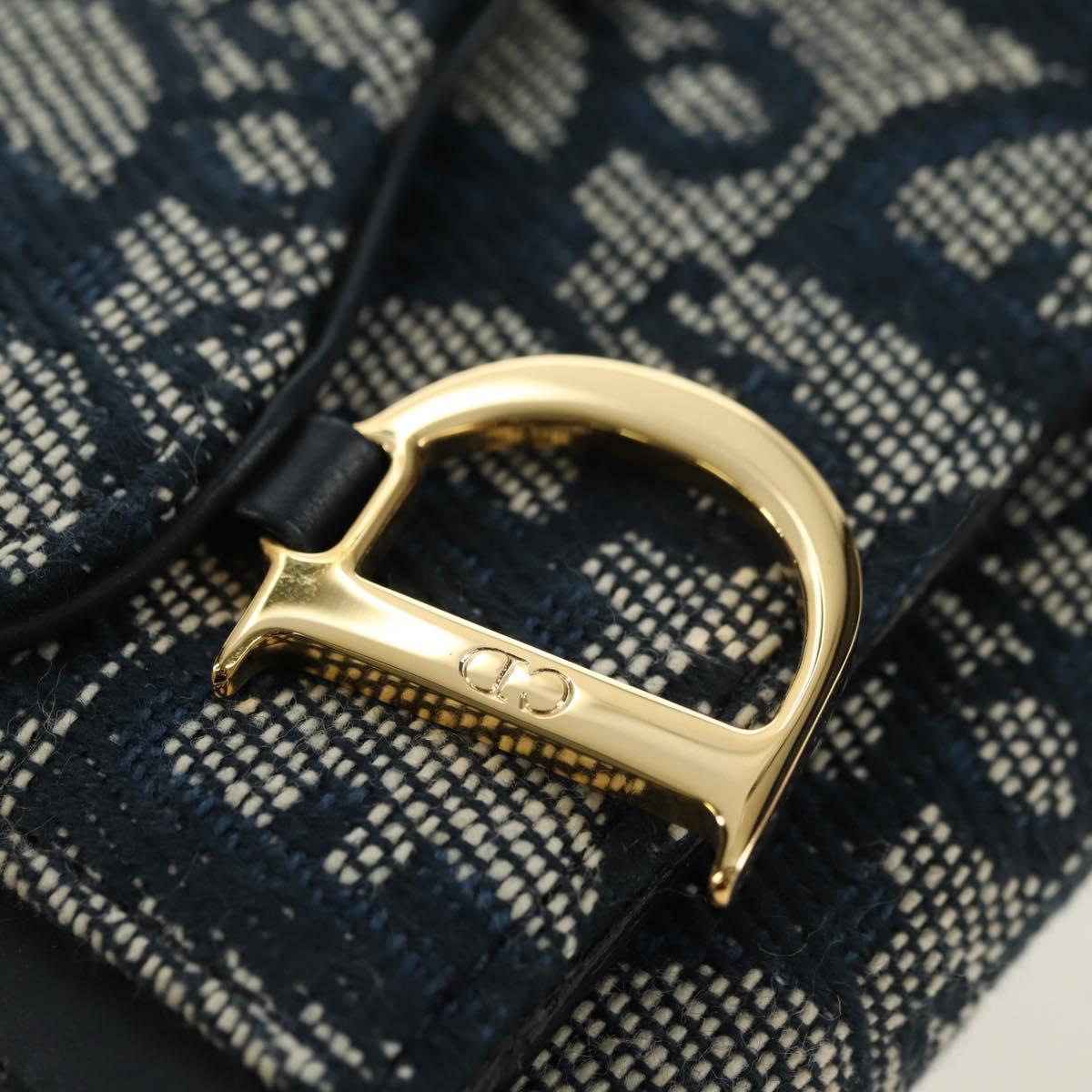 Christian Dior Trotter Canvas Saddle Trifold Wallet Navy Gold Auth 181569V