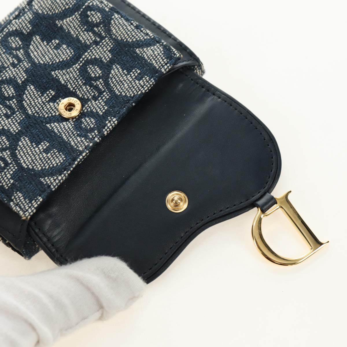 Christian Dior Trotter Canvas Saddle Trifold Wallet Navy Gold Auth 181569V