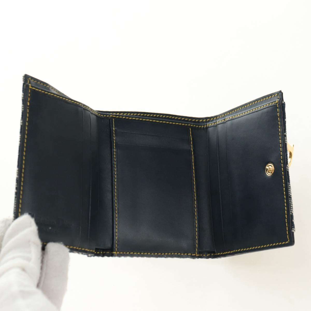 Christian Dior Trotter Canvas Saddle Trifold Wallet Navy Gold Auth 181569V