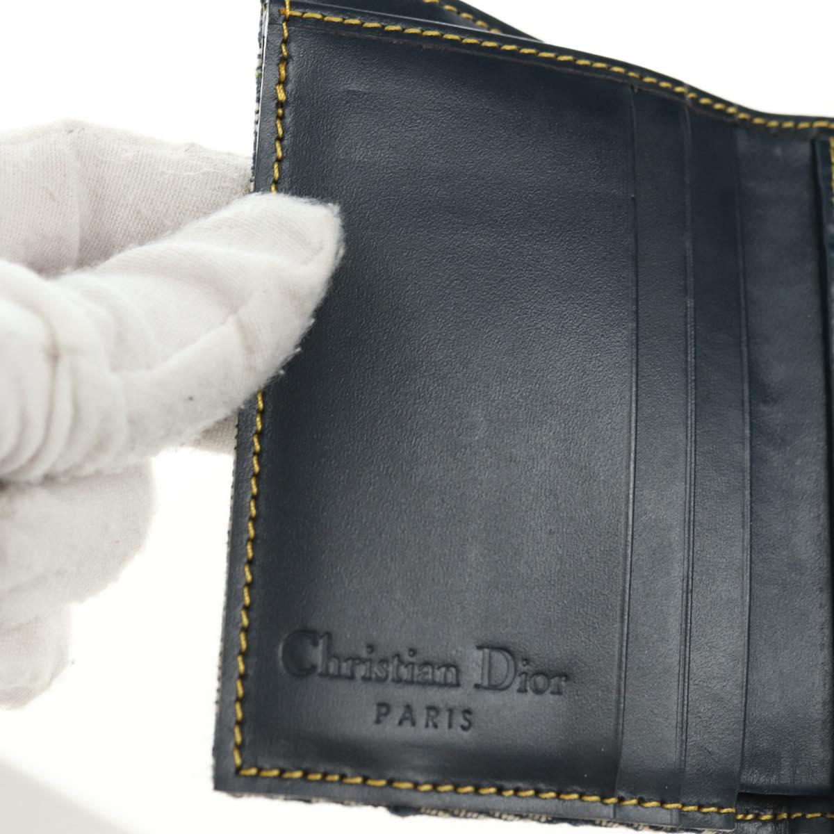 Christian Dior Trotter Canvas Saddle Trifold Wallet Navy Gold Auth 181569V