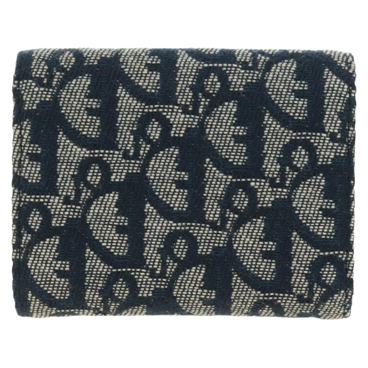 Christian Dior Trotter Canvas Saddle Trifold Wallet Navy Gold Auth 181569V