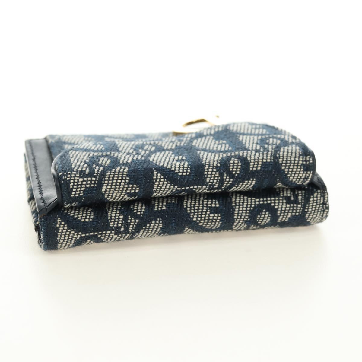 Christian Dior Trotter Canvas Saddle Trifold Wallet Navy Gold Auth 181569V