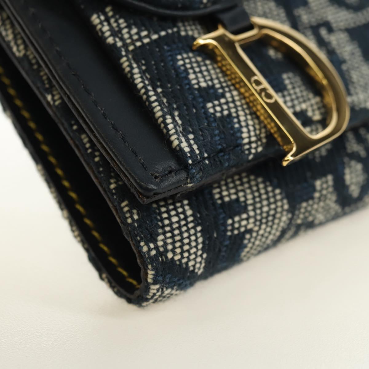 Christian Dior Trotter Canvas Saddle Trifold Wallet Navy Gold Auth 181569V