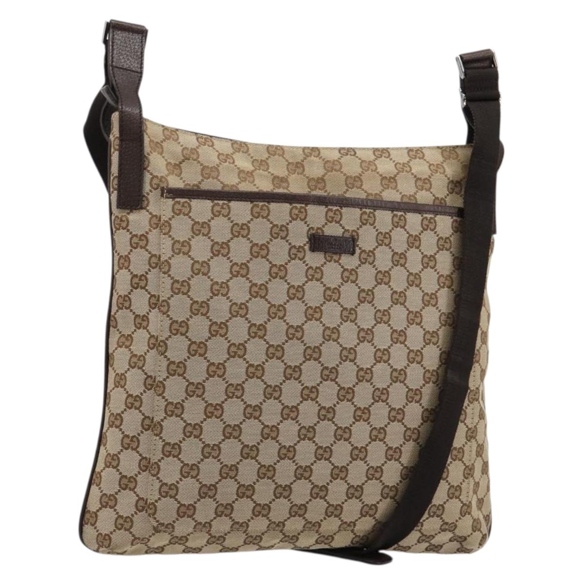 GUCCI GG Canvas Shoulder Bag Beige Silver 122791 Auth 181573A