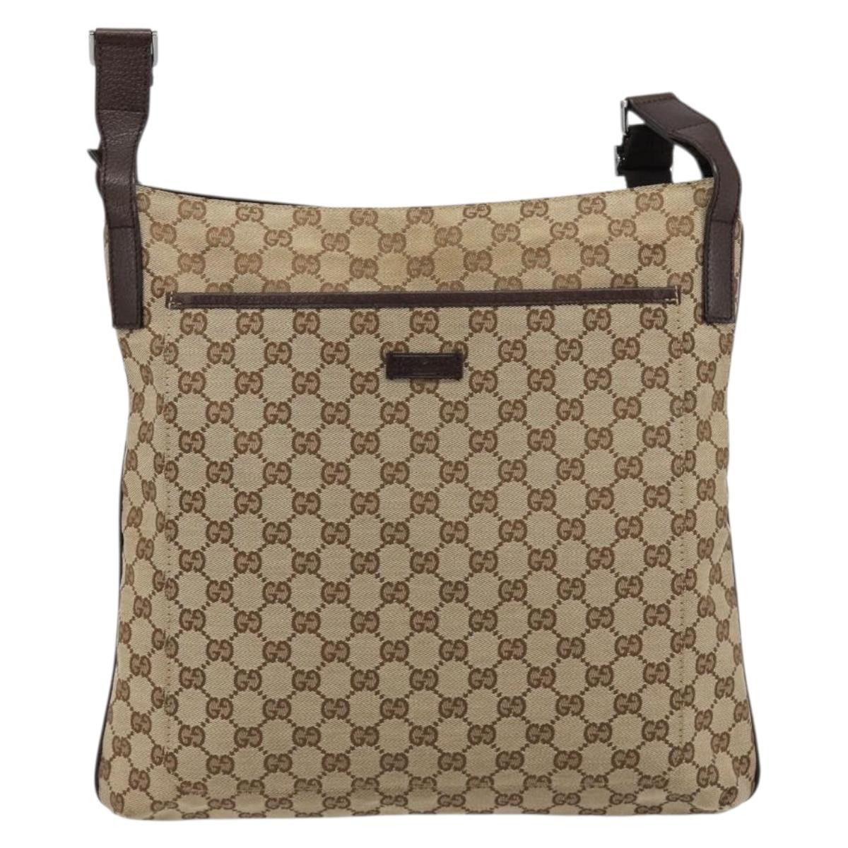 GUCCI GG Canvas Shoulder Bag Beige Silver 122791 Auth 181573A