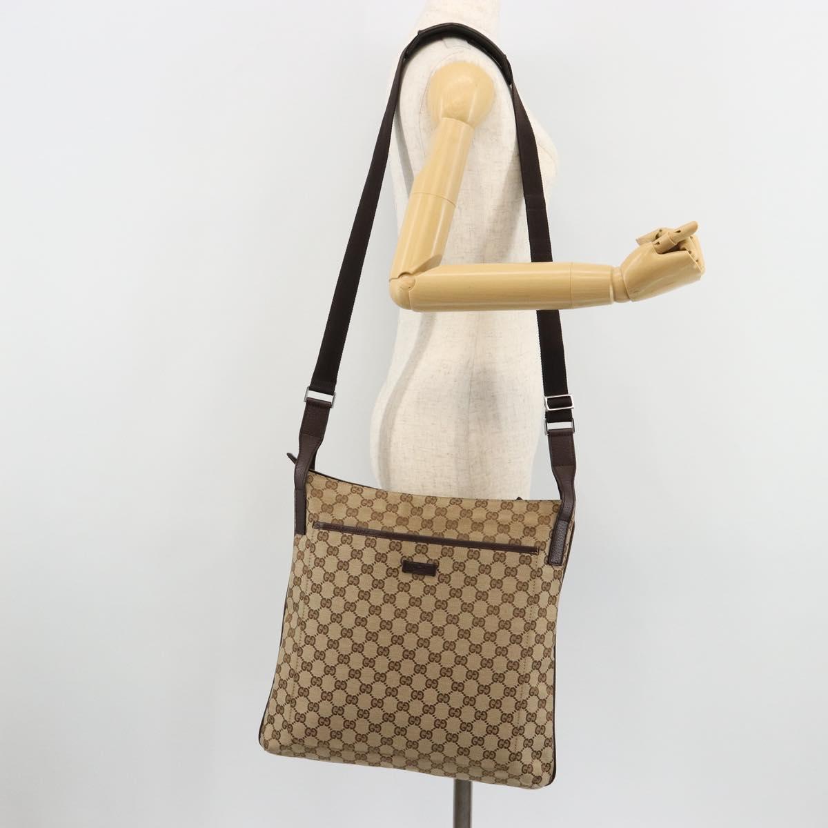 GUCCI GG Canvas Shoulder Bag Beige Silver 122791 Auth 181573A