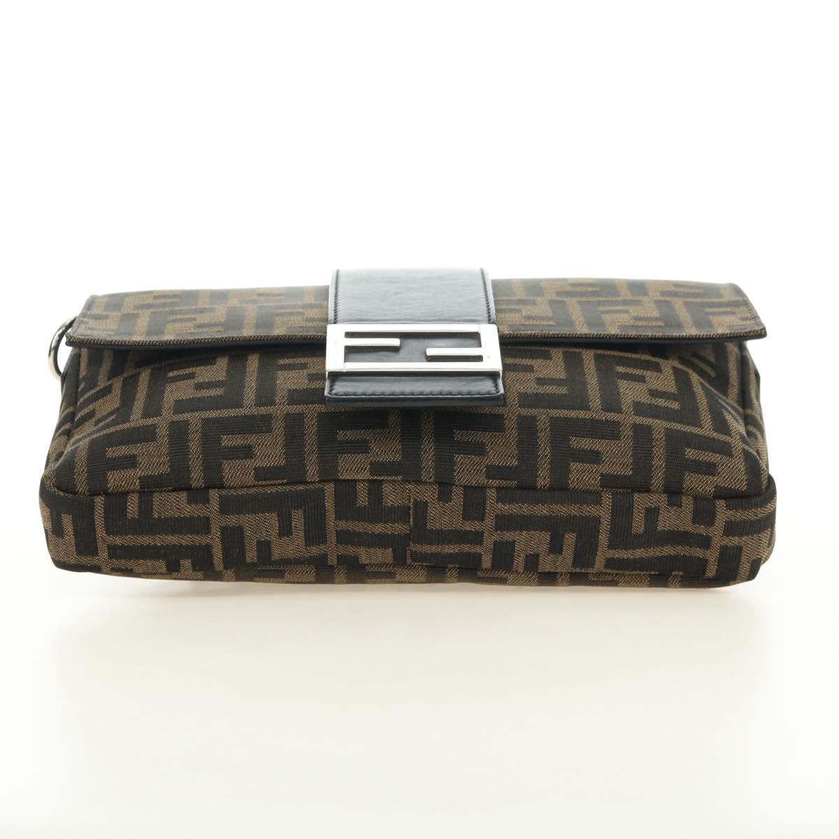 FENDI Zucca Canvas Mamma Baguette Shoulder Bag 2way Black Brown Auth 181574SAM