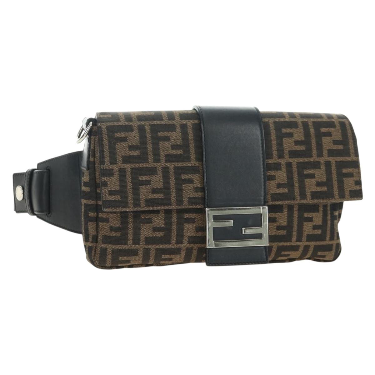 FENDI Zucca Canvas Mamma Baguette Shoulder Bag 2way Black Brown Auth 181574SAM