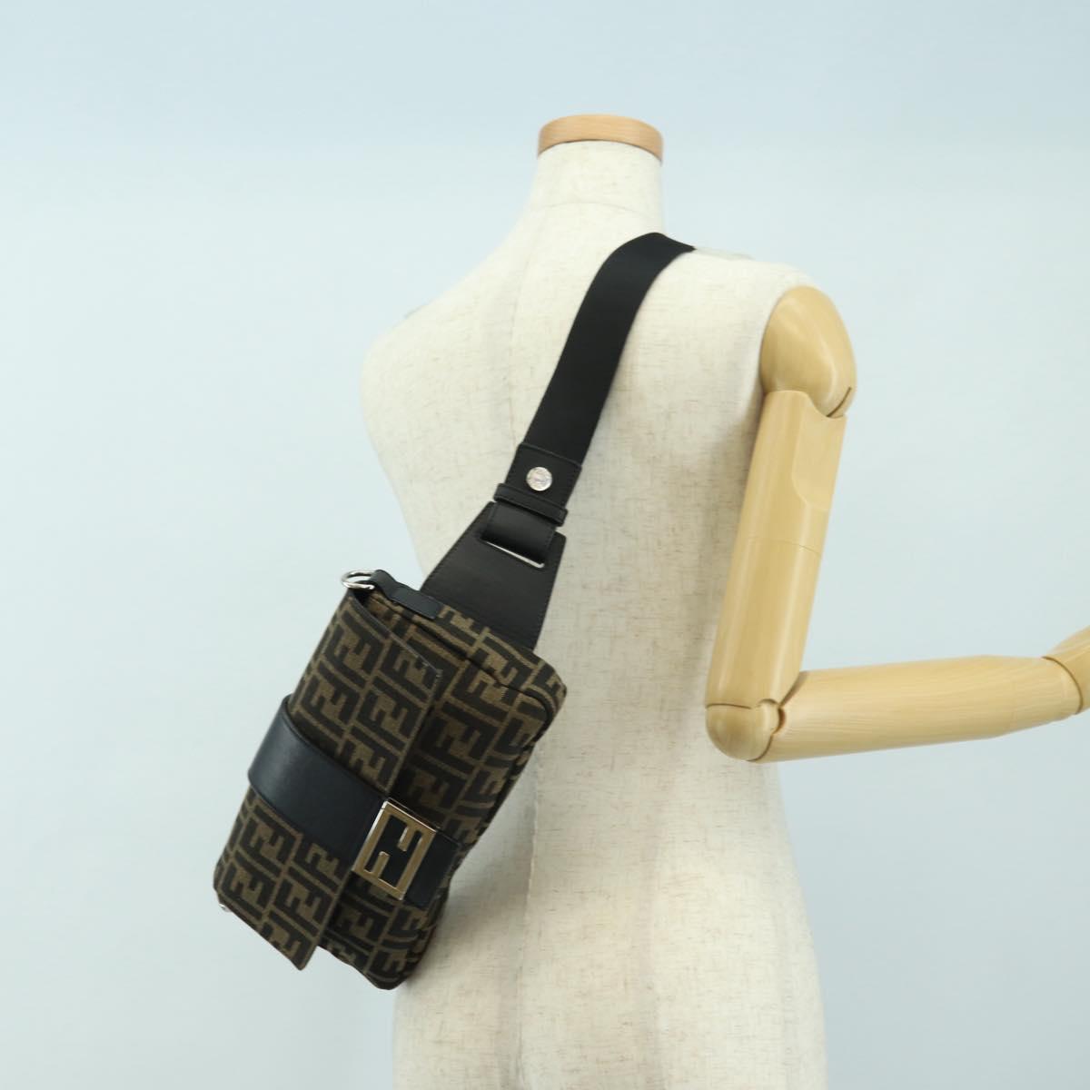 FENDI Zucca Canvas Mamma Baguette Shoulder Bag 2way Black Brown Auth 181574SAM