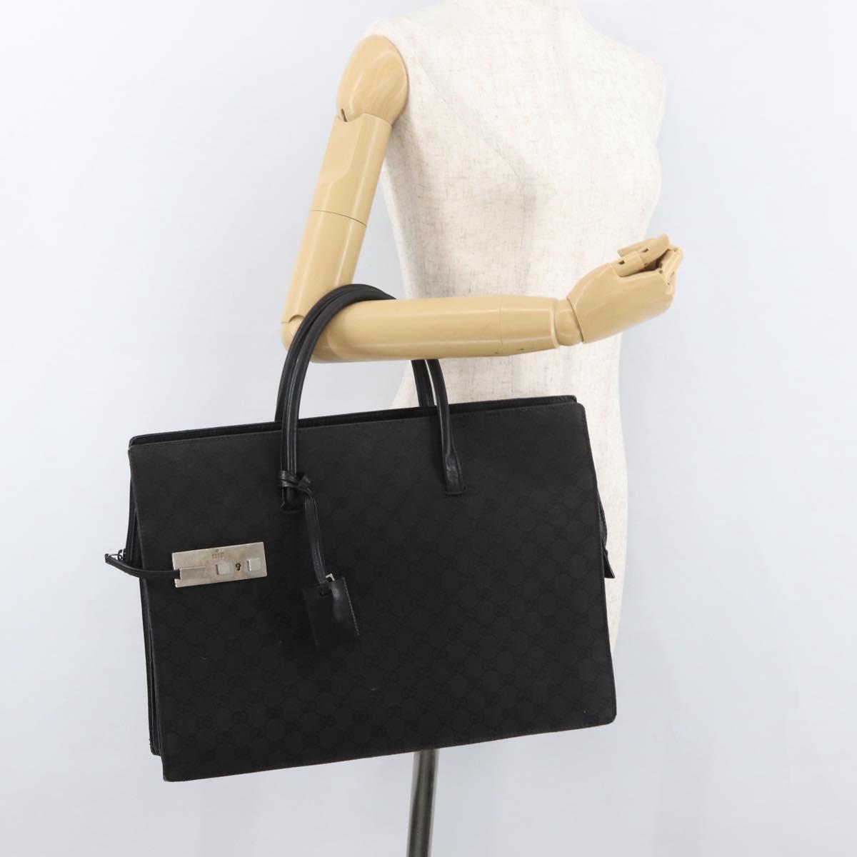 GUCCI GG Canvas Hand Bag Black Silver Auth 181578