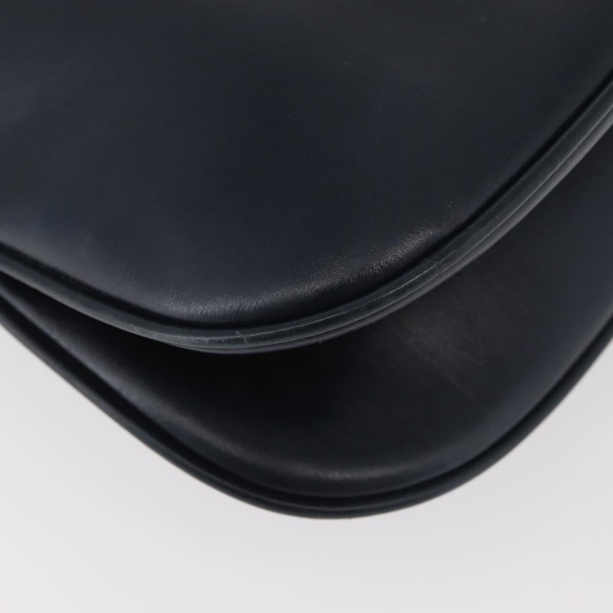 GUCCI Shoulder Bag Leather Navy Gold Auth 181580