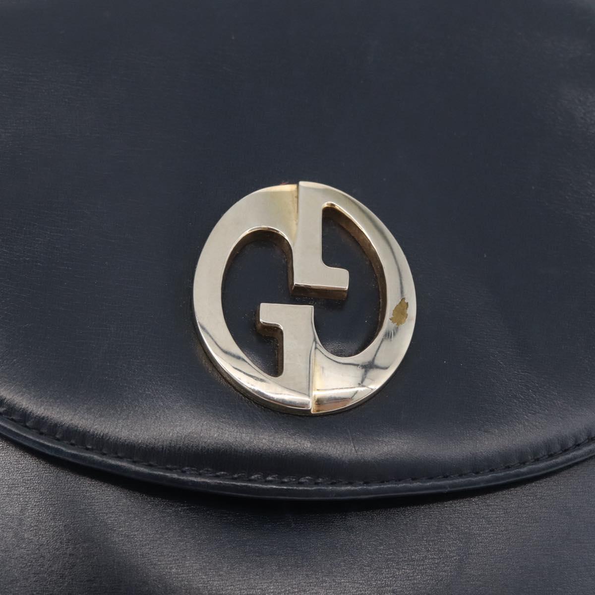 GUCCI Shoulder Bag Leather Navy Gold Auth 181580
