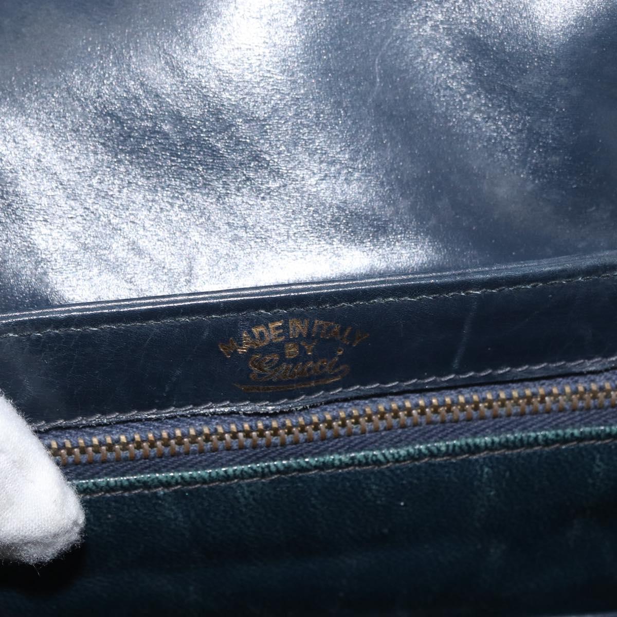 GUCCI Shoulder Bag Leather Navy Gold Auth 181580