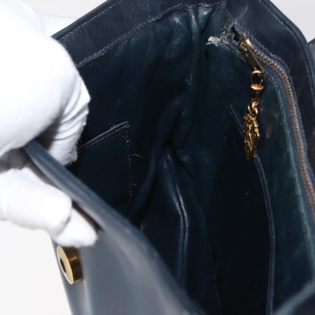 GUCCI Shoulder Bag Leather Navy Gold Auth 181580