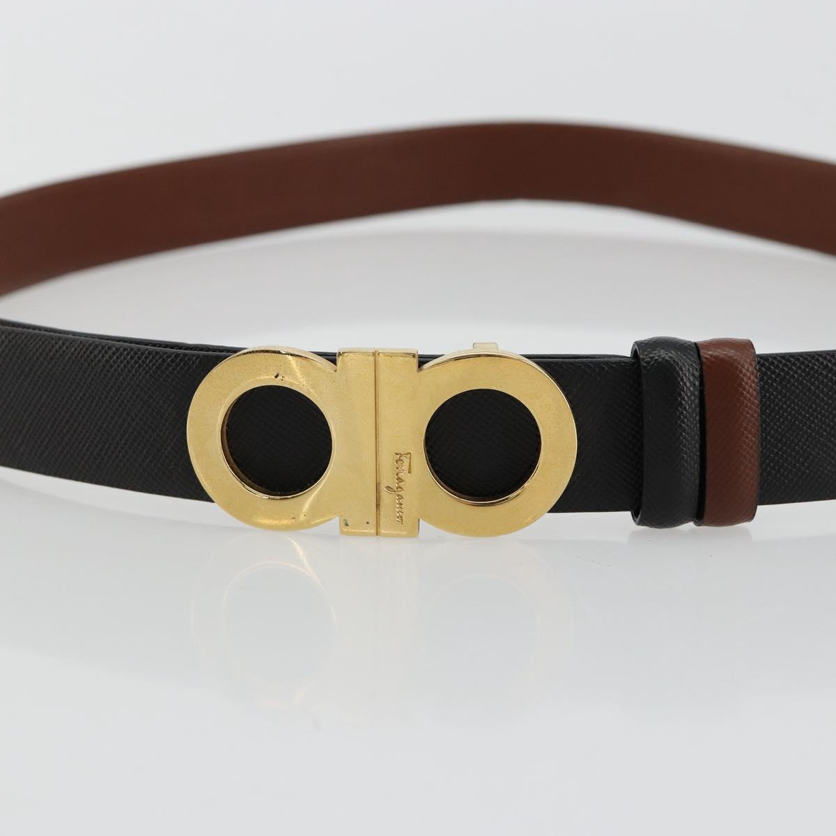 Salvatore Ferragamo Gancini Reversible Belt Leather 37.8"" Black Auth 181581A