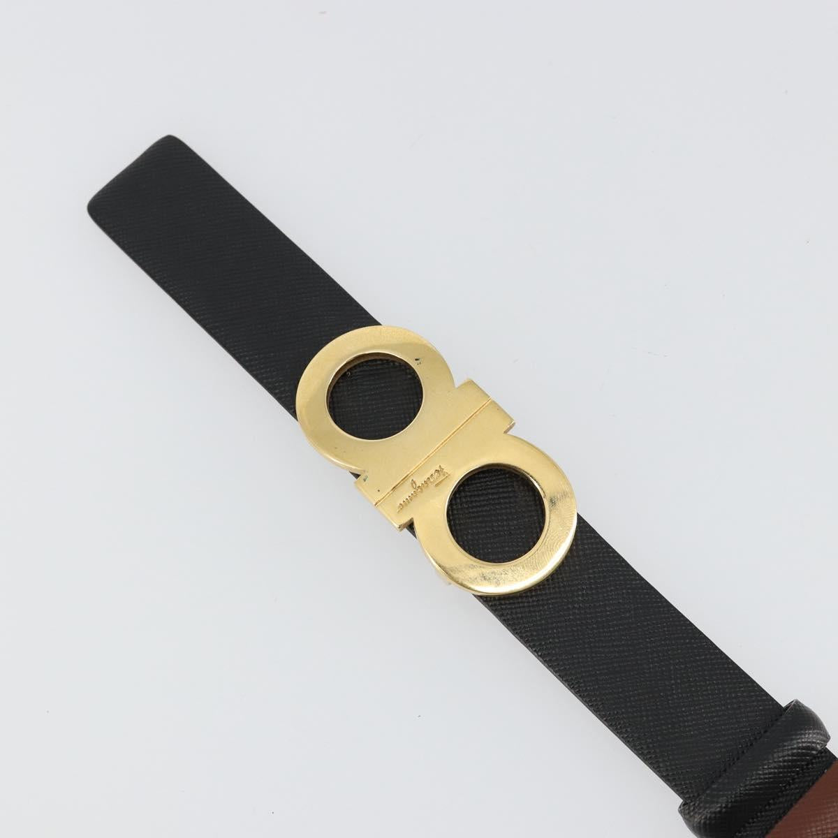 Salvatore Ferragamo Gancini Reversible Belt Leather 37.8"" Black Auth 181581A