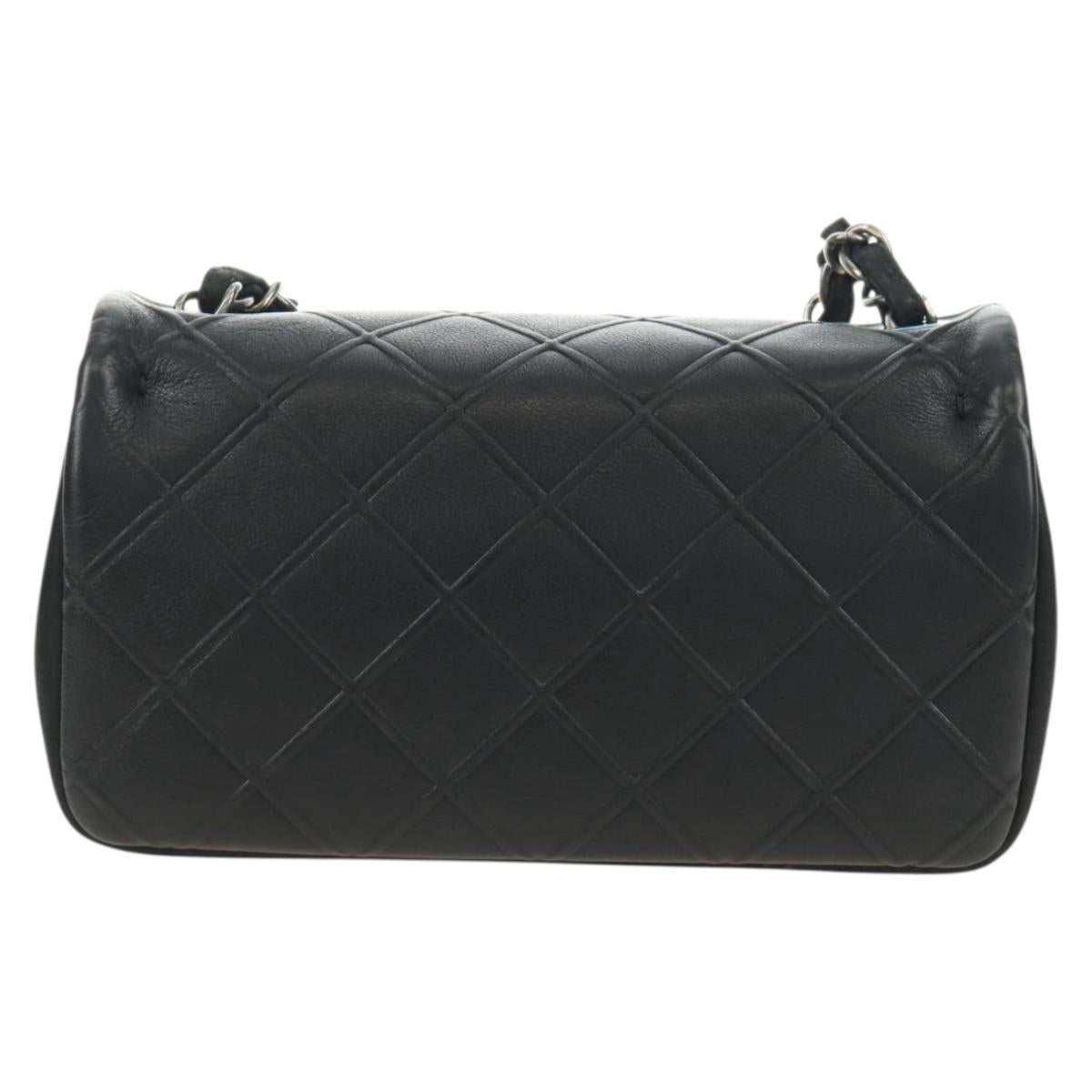 CHANEL Cosmos Line Chain Shoulder Bag Lamb Skin Black Silver CC Auth 181582SM