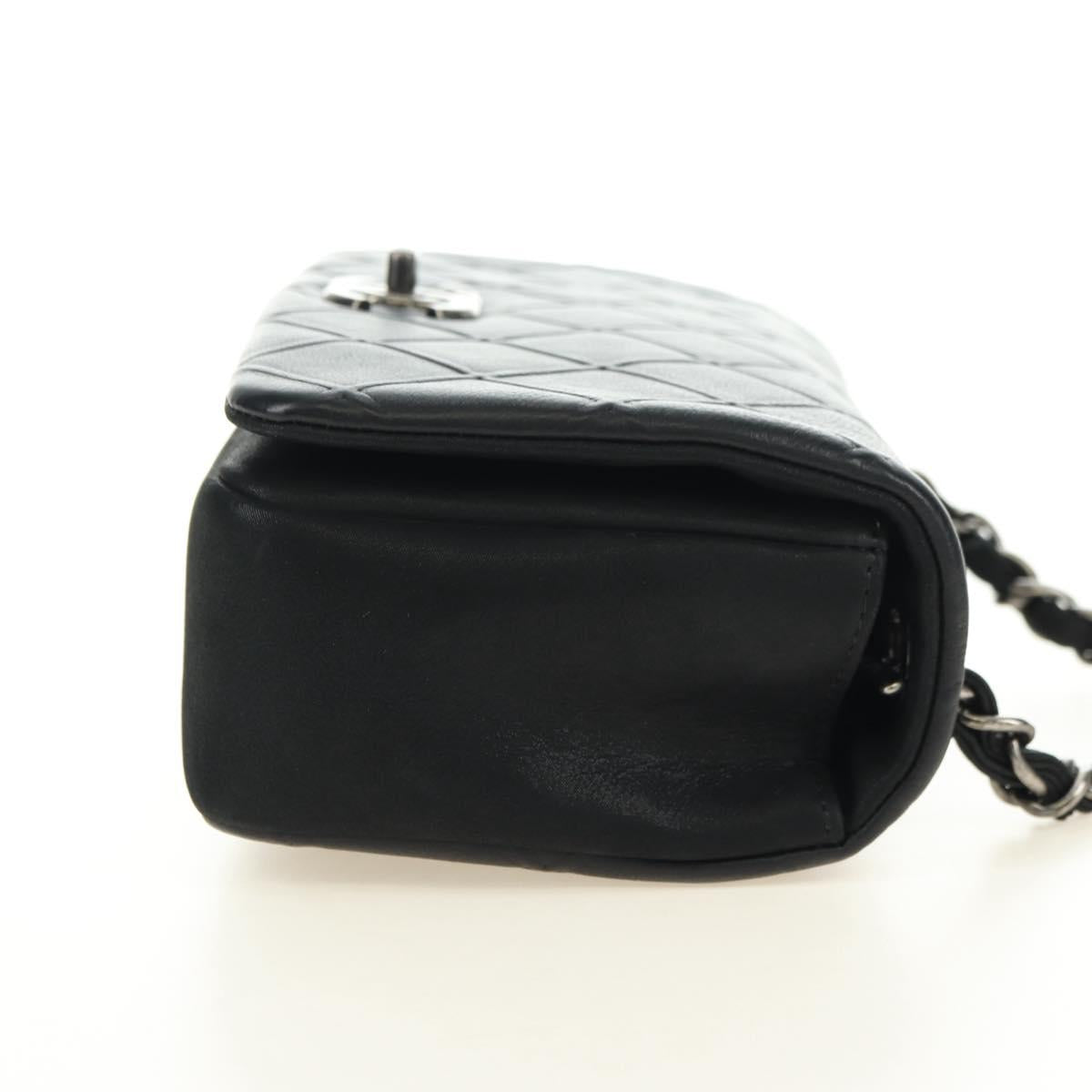 CHANEL Cosmos Line Chain Shoulder Bag Lamb Skin Black Silver CC Auth 181582SM