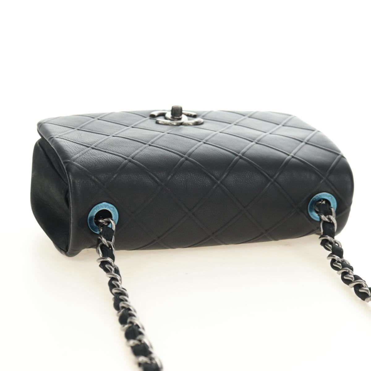 CHANEL Cosmos Line Chain Shoulder Bag Lamb Skin Black Silver CC Auth 181582SM