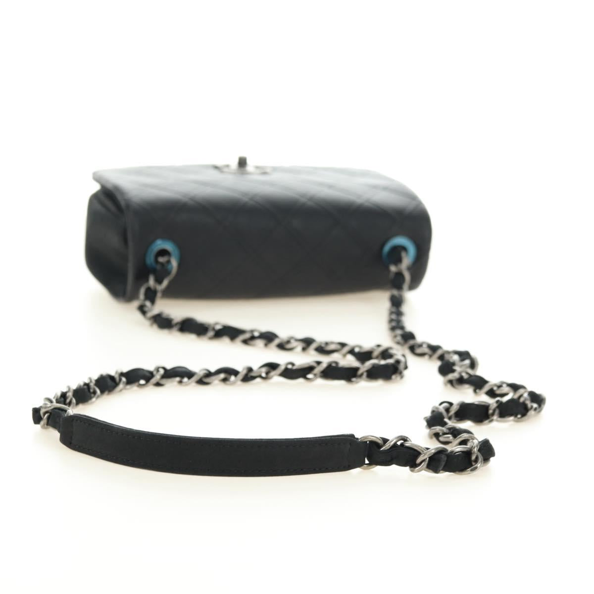 CHANEL Cosmos Line Chain Shoulder Bag Lamb Skin Black Silver CC Auth 181582SM