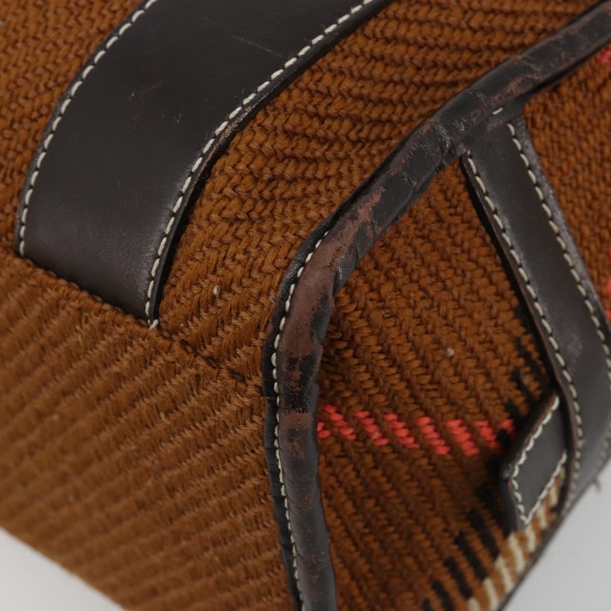 BURBERRY Nova Check Blue Label Hand Bag Wool Brown Gold Auth 181585