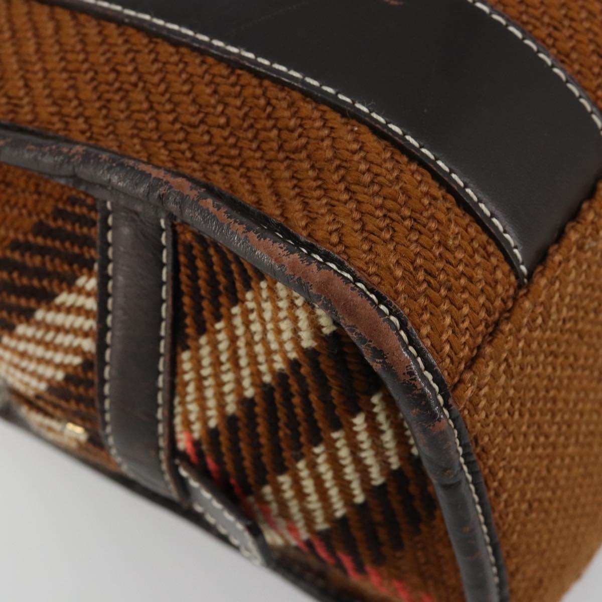 BURBERRY Nova Check Blue Label Hand Bag Wool Brown Gold Auth 181585