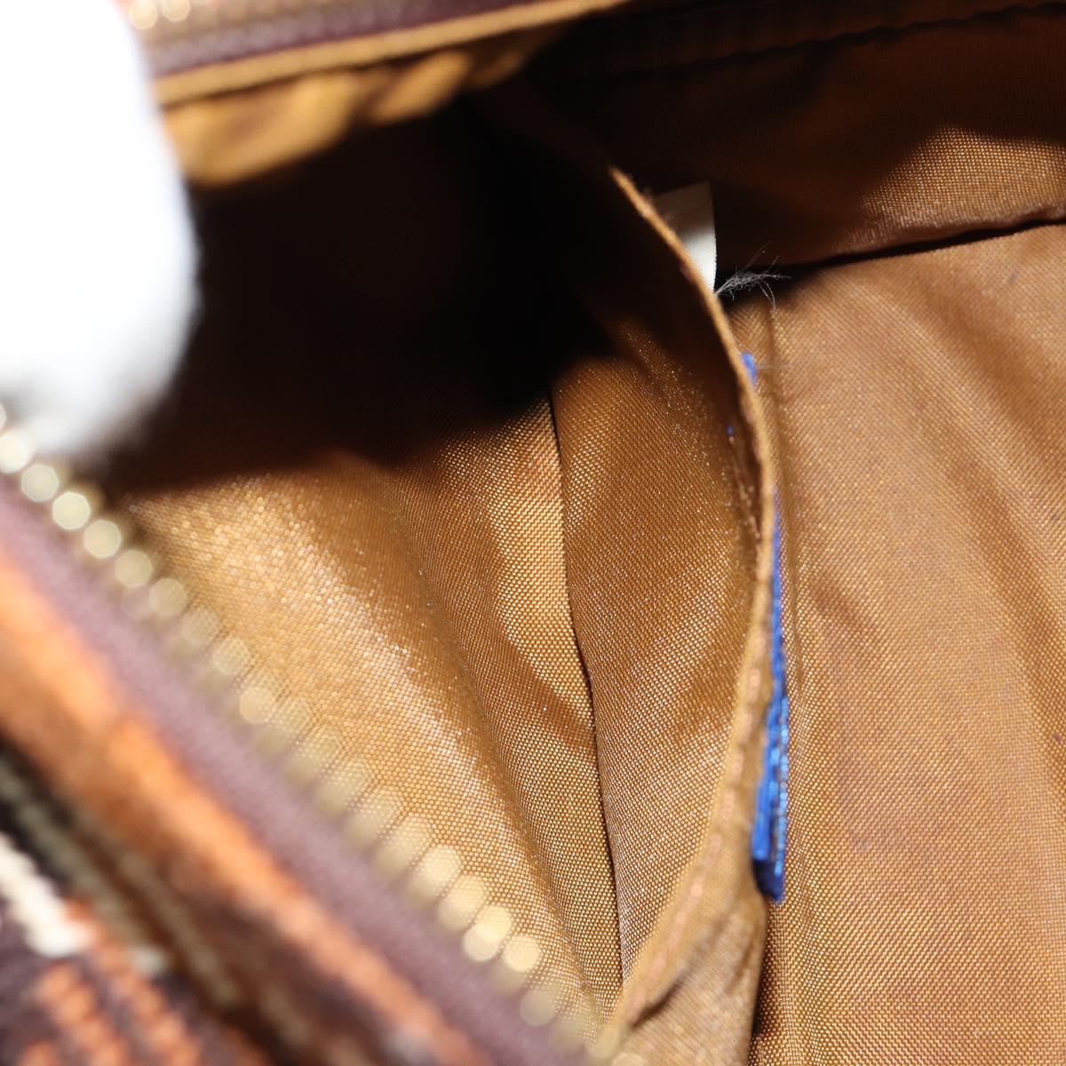 BURBERRY Nova Check Blue Label Hand Bag Wool Brown Gold Auth 181585