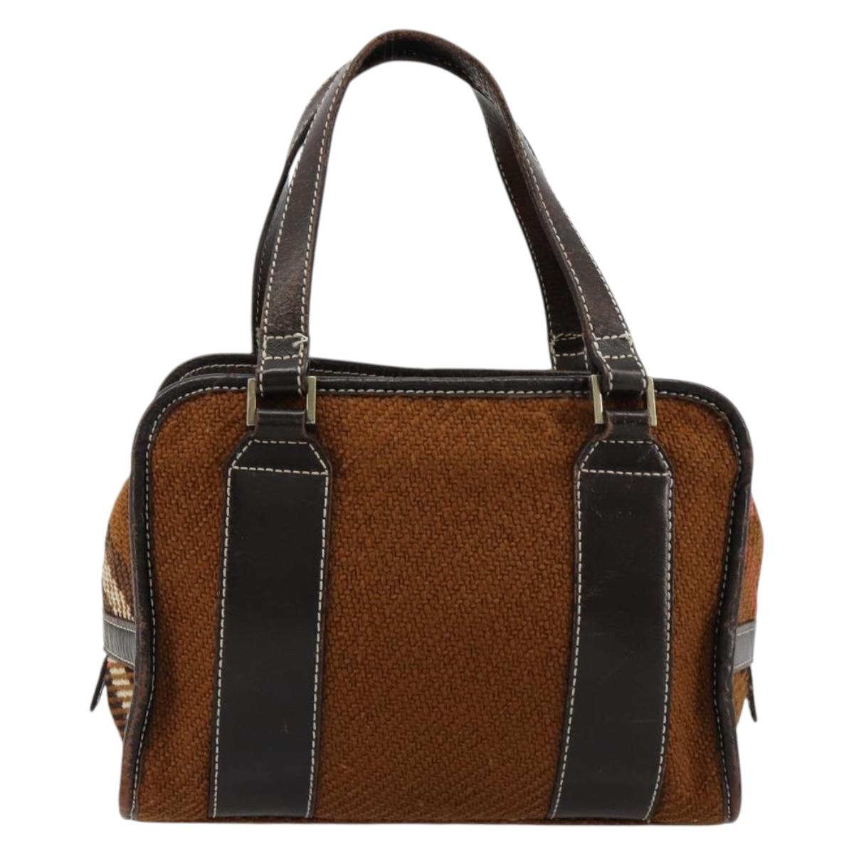 BURBERRY Nova Check Blue Label Hand Bag Wool Brown Gold Auth 181585