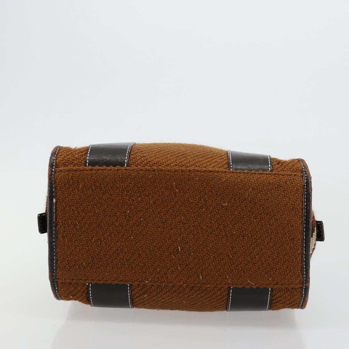 BURBERRY Nova Check Blue Label Hand Bag Wool Brown Gold Auth 181585