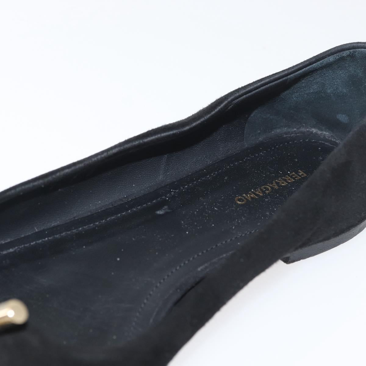 Salvatore Ferragamo Pumps Suede Black Gold Auth 181587A