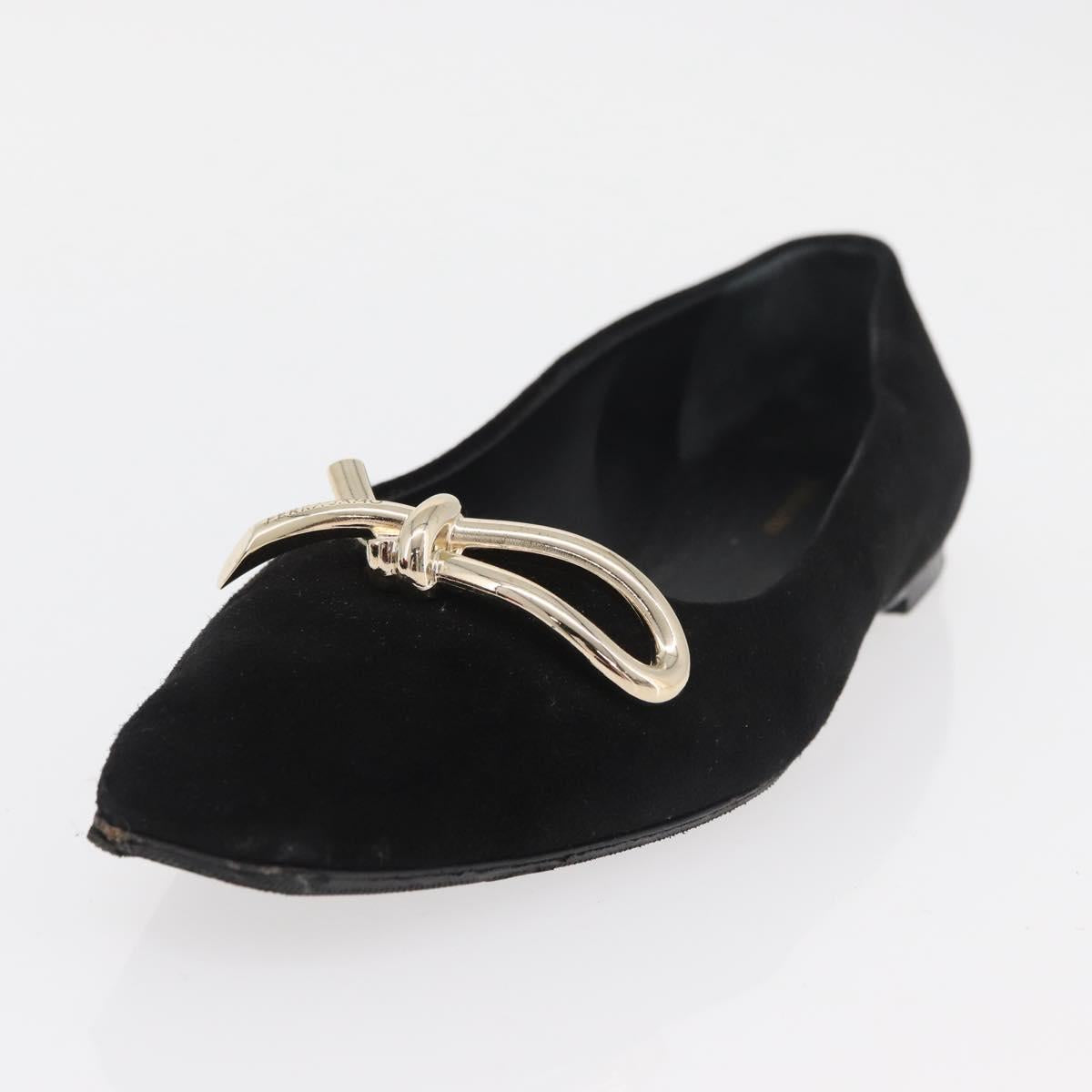 Salvatore Ferragamo Pumps Suede Black Gold Auth 181587A