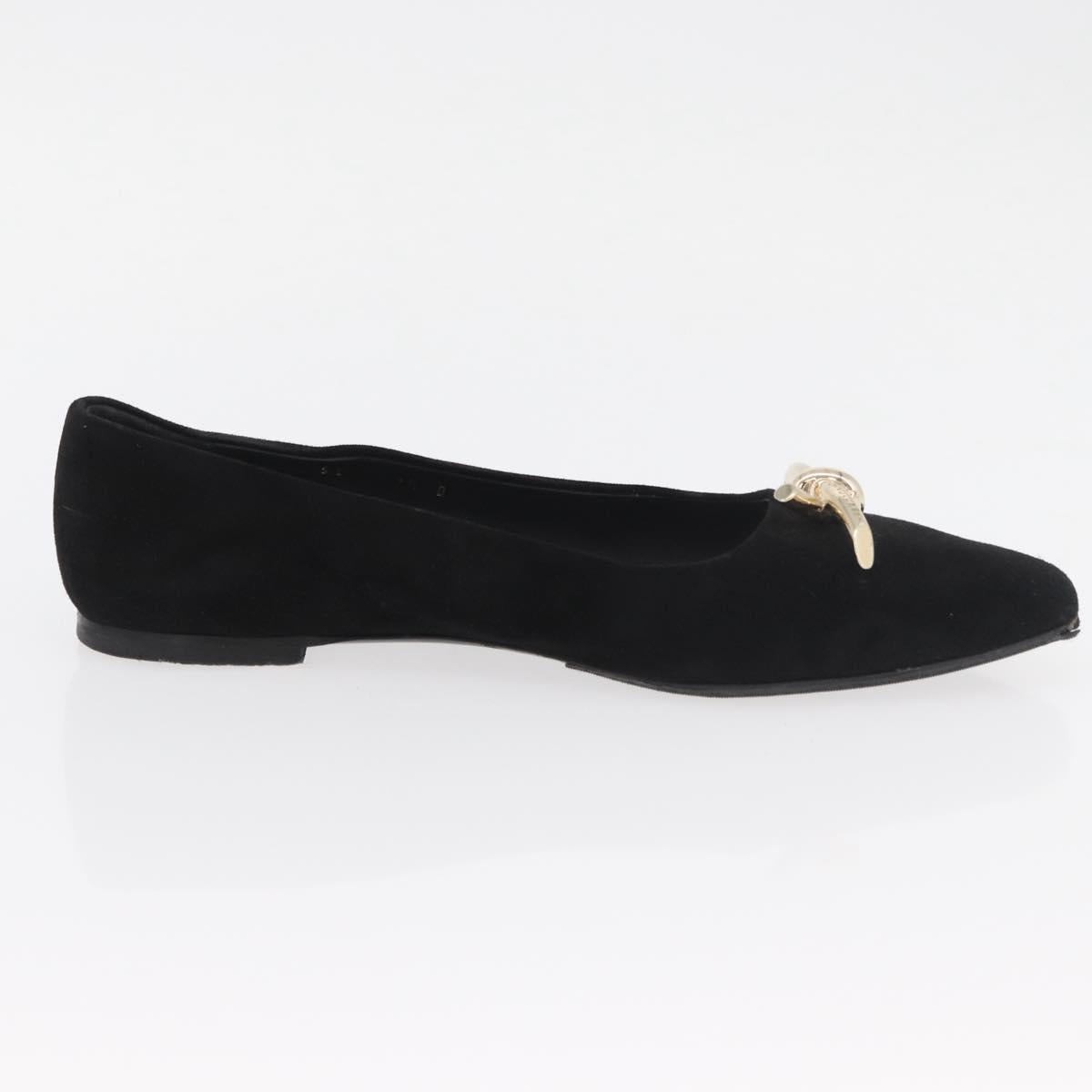 Salvatore Ferragamo Pumps Suede Black Gold Auth 181587A