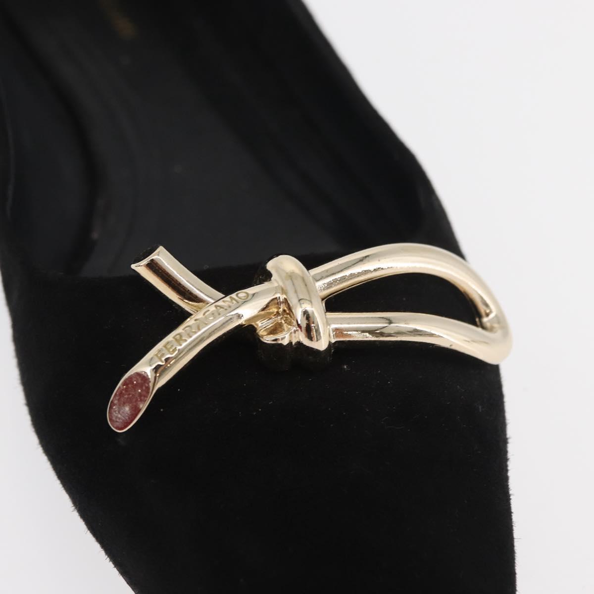 Salvatore Ferragamo Pumps Suede Black Gold Auth 181587A