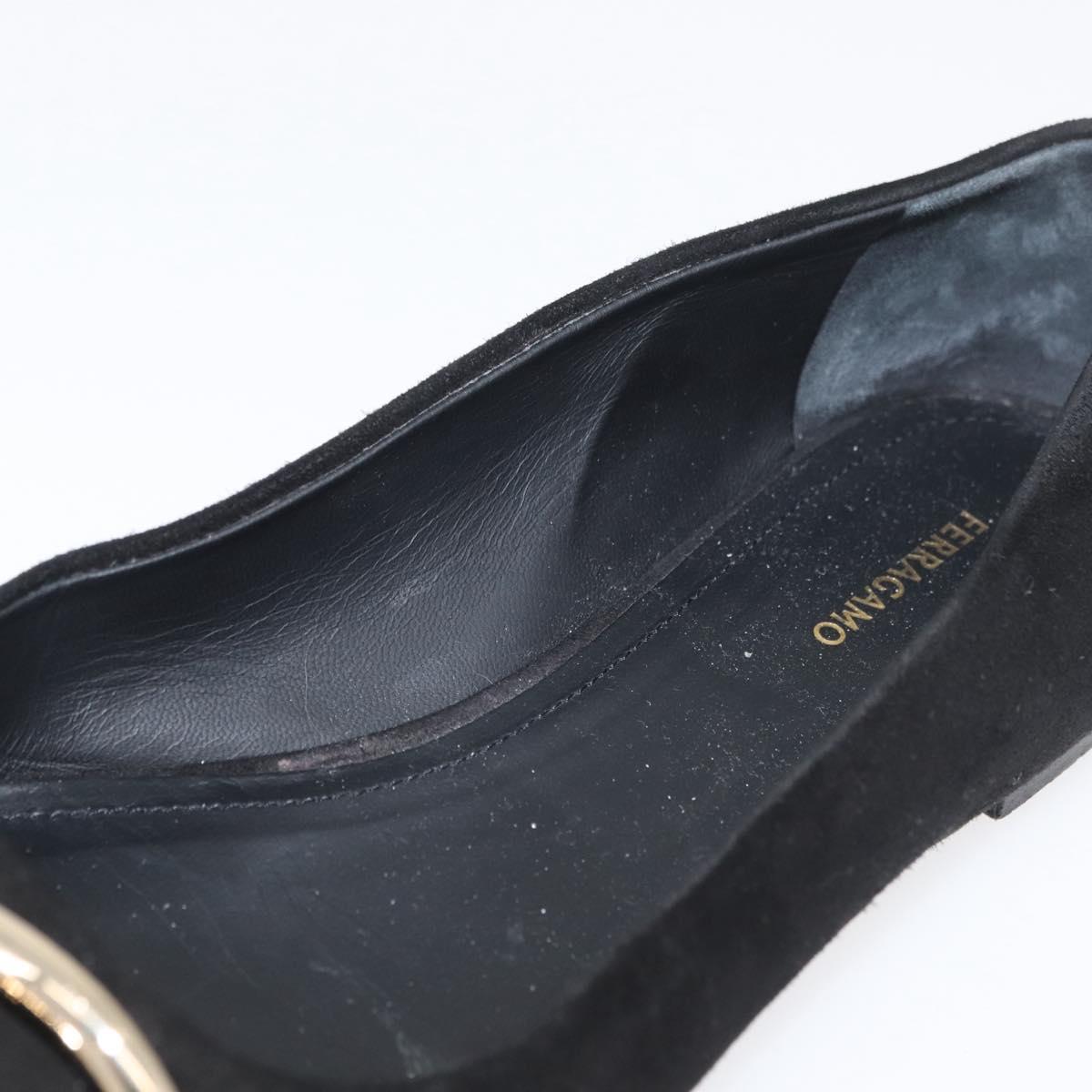 Salvatore Ferragamo Pumps Suede Black Gold Auth 181587A