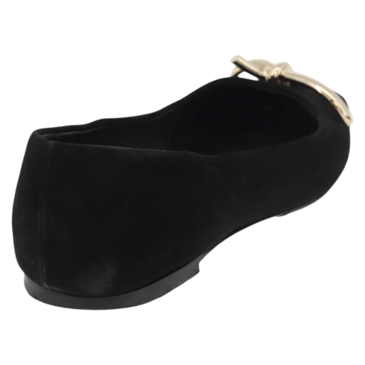 Salvatore Ferragamo Pumps Suede Black Gold Auth 181587A