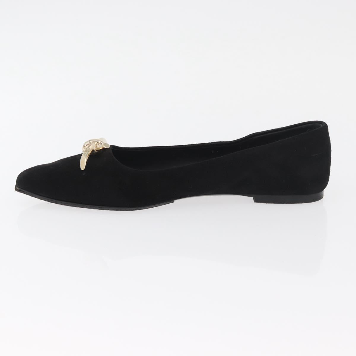 Salvatore Ferragamo Pumps Suede Black Gold Auth 181587A