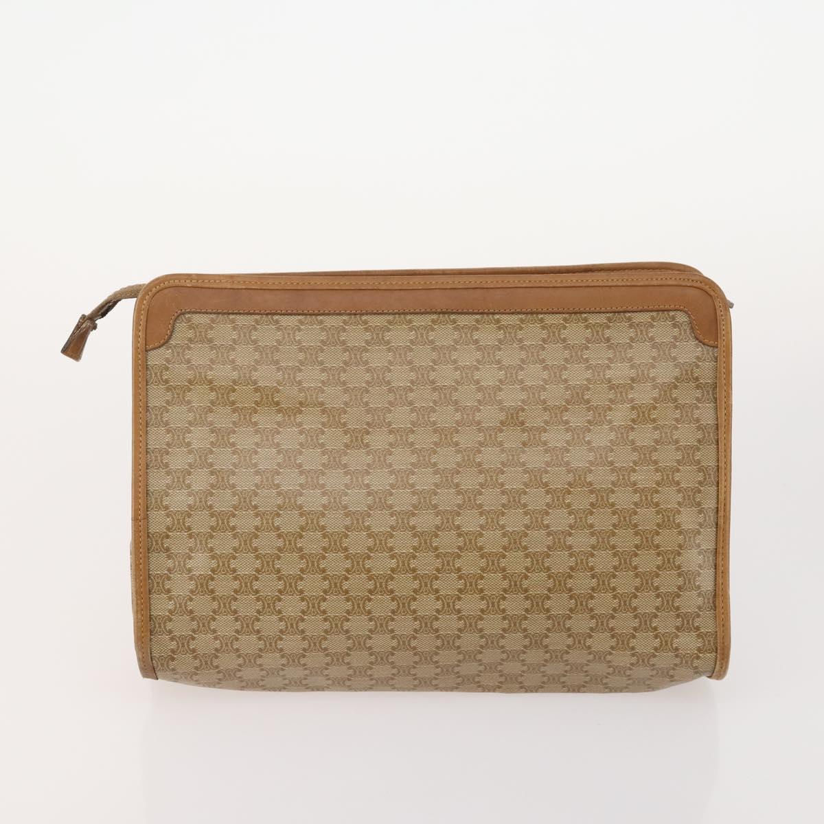CELINE Macadam Canvas Clutch Bag PVC 6 Set Brown Beige Auth 181592
